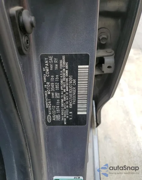 2013 Hyundai Accent Gls z USA, uszkodzony, nr VIN KMHCU5AE8DU074091